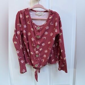 btween Girls Size 4 Pink Floral Button-Down Long Sleeve Shirt